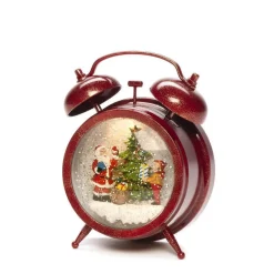 Vannfylt vekkerklokke med nisse, barn og juletre