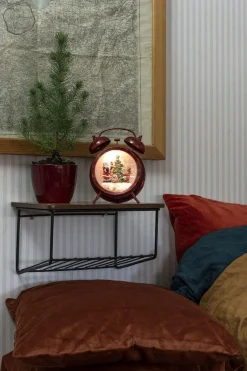 Vannfylt vekkerklokke med nisse, barn og juletre