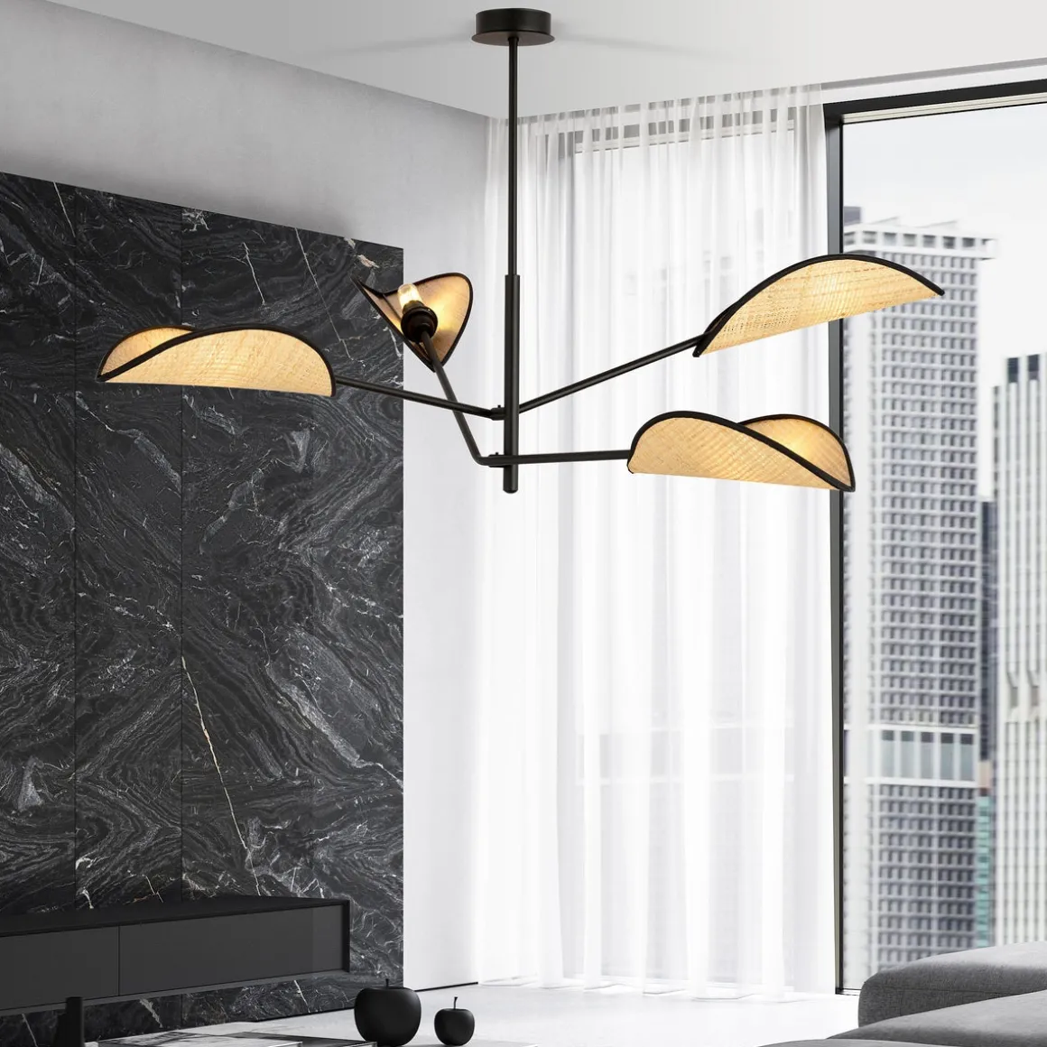 Vene taklampe 4-lys - Svart/Natur