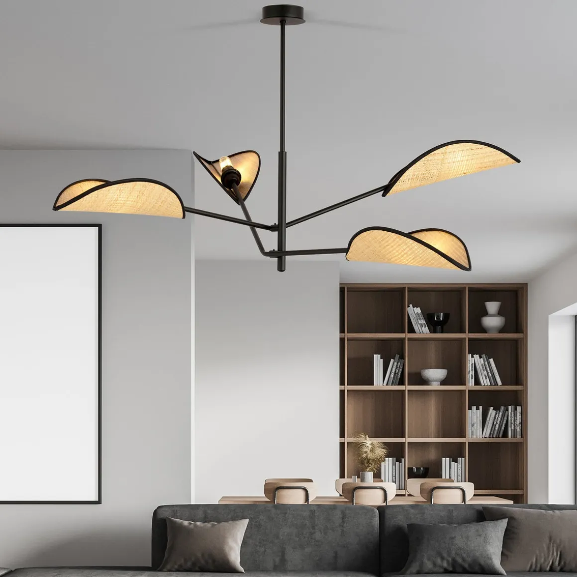 Vene taklampe 4-lys - Svart/Natur