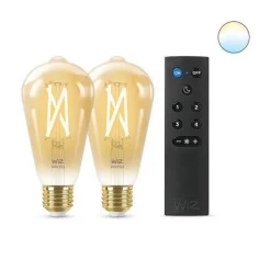 WiZ E27 Lyspære filament St64 6,7W Wifi 2 pak m/fjernkontroll - Justerbar fargetemperatur 2000-5000 Kelvin